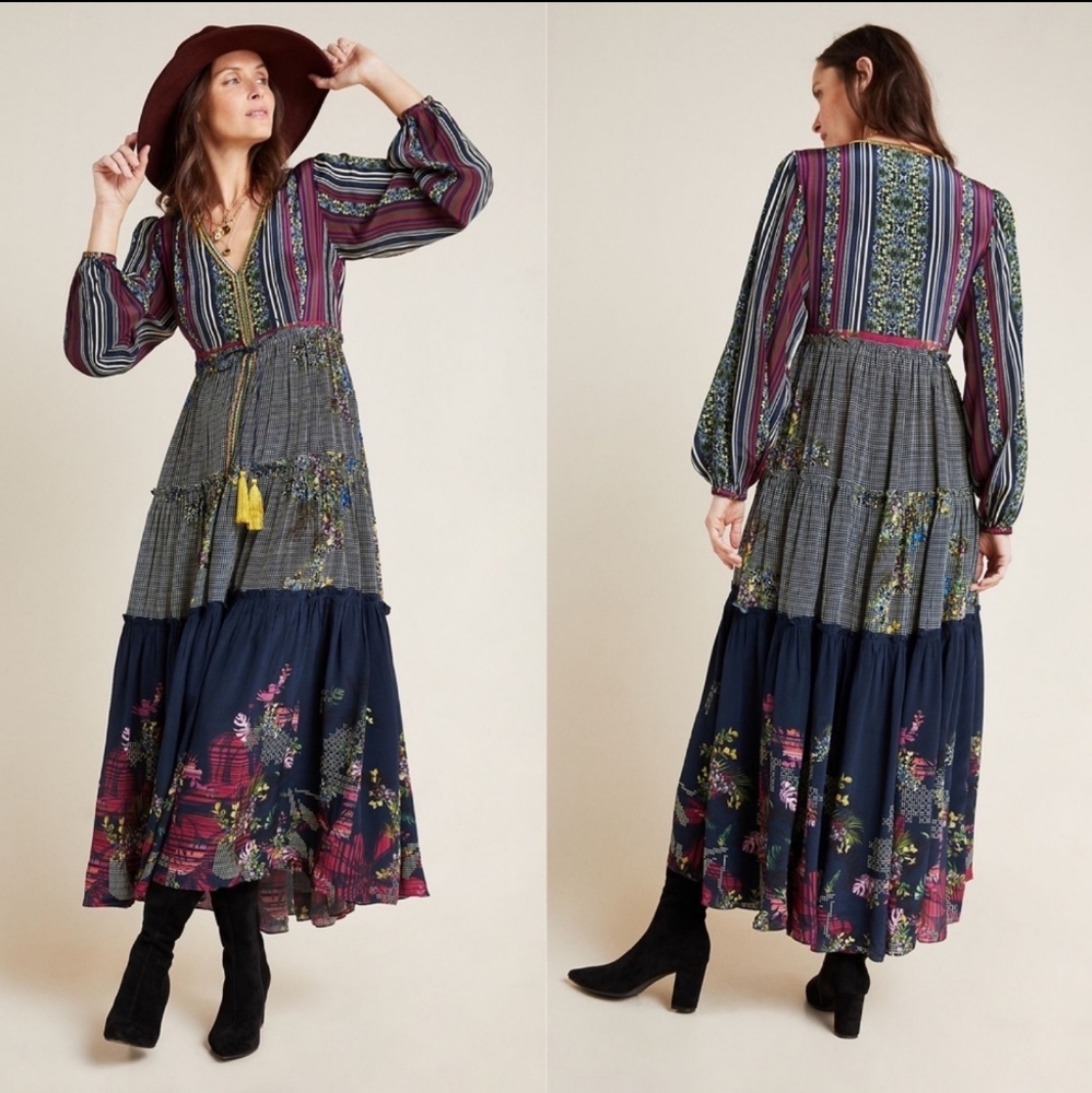 Anthro Bhanuni by Jyoti Tiered Maxi Dress.Size 10 - Picture 10 of 15